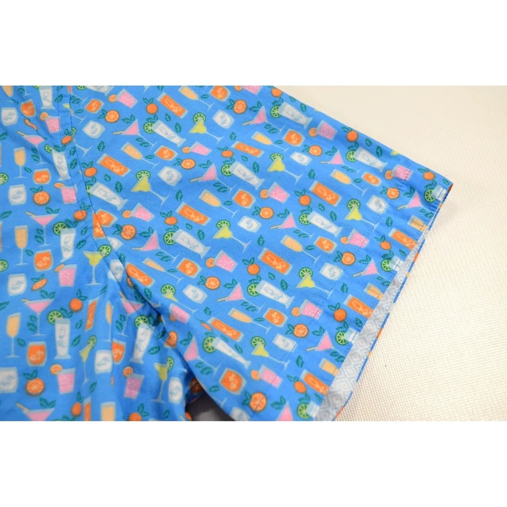 Johnston & Murphy Shirt Men's L Button Front Short Sleeve Blue w/ Cocktail Glass - Picture 7 of 16